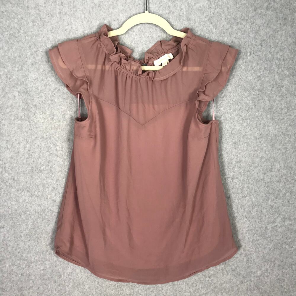 Monteau Blouse Womens Large Pink Top Ruffle Dusty‎ Cottage Career Church Flowy